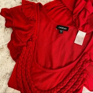 bebe Red Braided-Detail Midi Dress